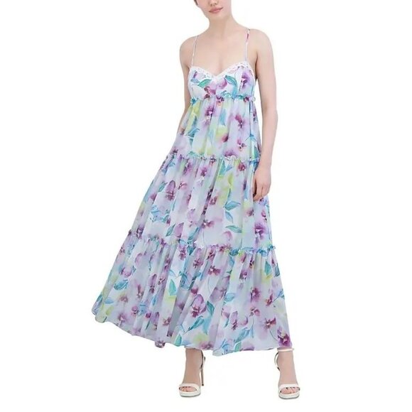 BCBGMaxAzria NWT Floral Ruffle Tiered Maxi Dress size 8 - Picture 9 of 10